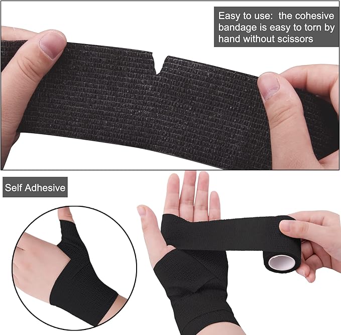 BQTQ 144 Rolls Self Adhesive Bandage Wrap 2 Inch Black Self Adherent Wrap Tape Sticky Bandage Athletic Wrap Self Adhesive Wrap for Sports Vet Wrist Ankle Sprains