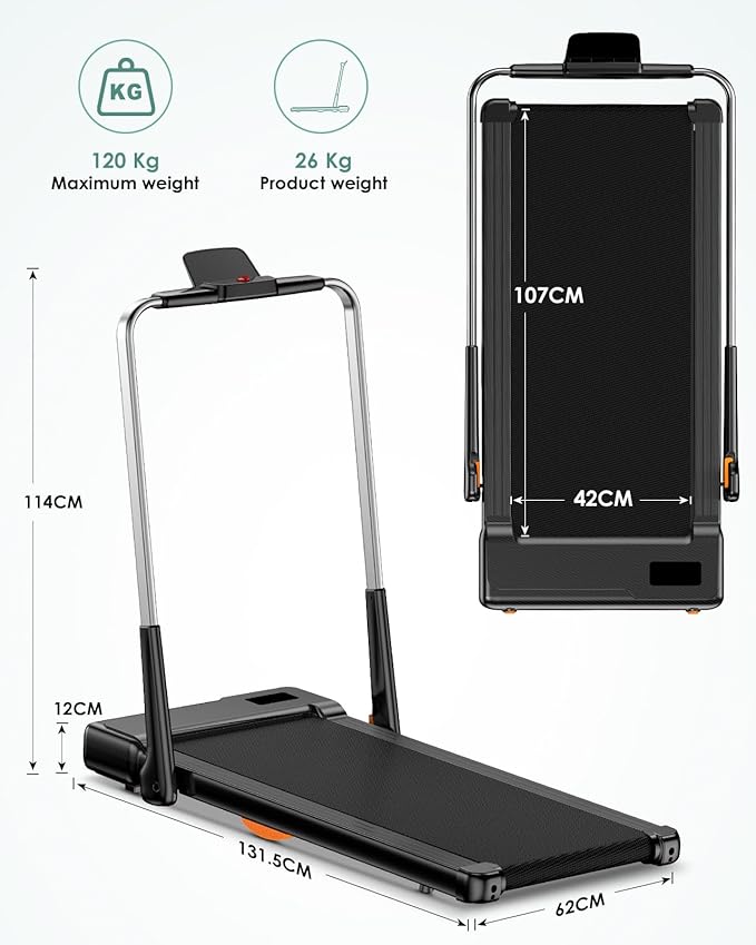 Incline Walking Pad with Handle Bar, Folding Treadmill Foldable Portable Under Desk for Home Office, Ultra Quiet <45dB, Safety Lock, 300+ LB Capacity