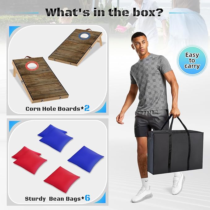 Portable Cornhole Board Set 2 ft x 1 ft Cornhole Set with 6 Bean Bags Foldable Cornhole Game for Kids and Adult Indoor or Outdoor Backyard Corn Hole Toss Games