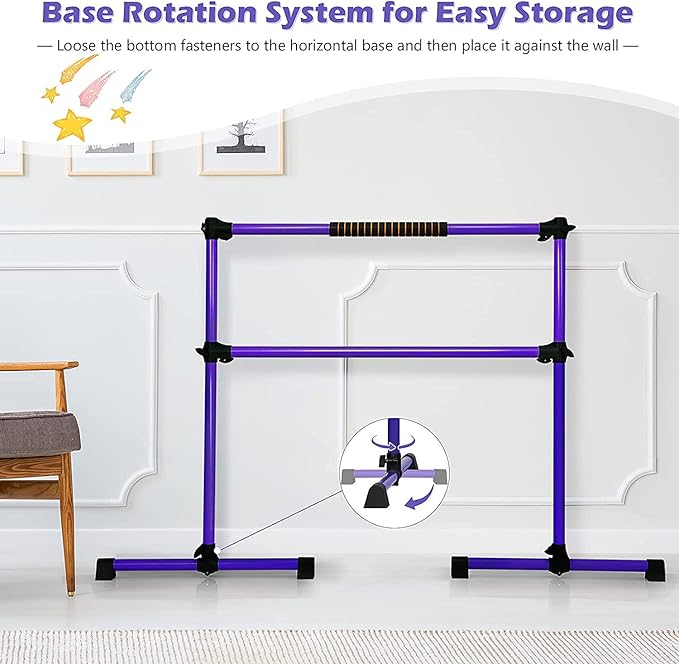 Costzon Portable Ballet Barre, 4ft Freestanding Double Ballet Bar with Adjustable Height, Fitness Dance Bar w/Foam Pads for Stretching, Home Gym Barre Exercise Equipment for Kids & Adults