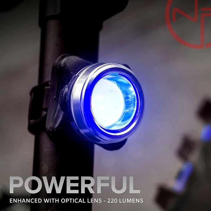 OPTIKS-Blue Rear Bike Light: 220 Lumens - USB Rechargeable -10hr Max - Water Resistant - 5 Modes - Blue LED - or Red SOS - Back Lights for Bicycles Seat Post