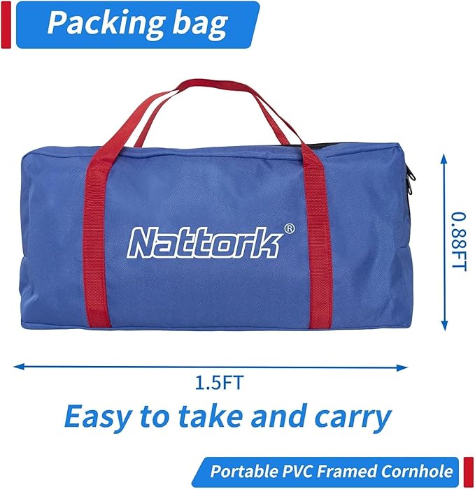 Portable Cornhole Set PVC Framed Corn Holes Outdoor Game Set with 2 Cornhole Boards, 8 Cornhole Bean Bags and Carrying Case, Camping Games Indoor Outdoor for Kids and Adults, Travel Camping Accessory