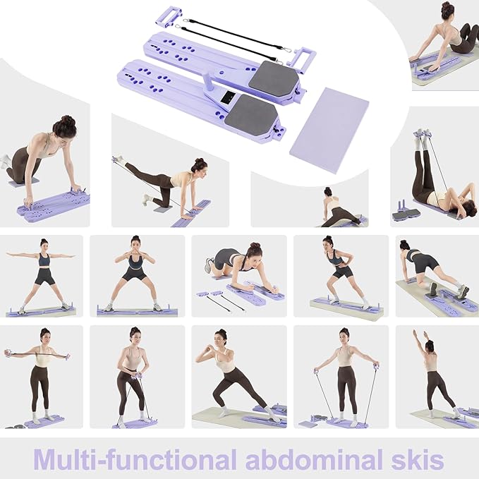 Upgraded Pilates Board - 8-in-1 Fitness Board & Pilates Equipment Set with Ab Workout Equipment, Multifunctional Push-Up Board, Resistance Bands, Balance Board & Timer for Full Body Workout