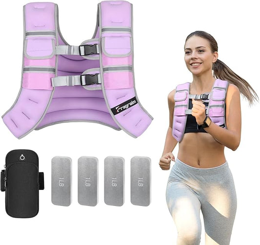 Fragraim Adjustable Weighted Vest for Women Men, 8-12lb Weight Vest with 4 Removable Iron Weights, Phone Holder and Back Pocket, Vest for Walking,Strength Training - Pink