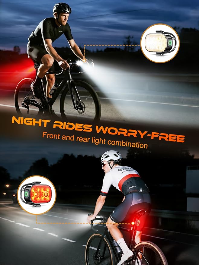 Bike Lights, Ultra-Slim USB-C Rechargeable Bike Lights Front and Back, [5+6 Lighting Modes] & IP65 Waterproof, Super Bright Bicycle Light Set for Road Mountain Night Riding