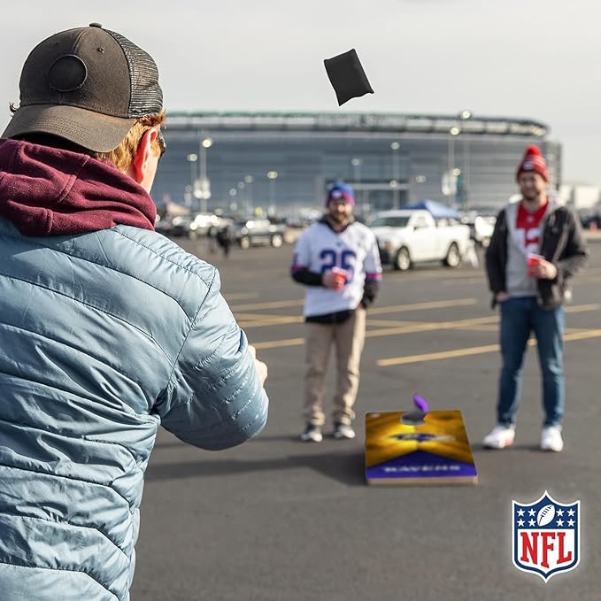Wild Sports NFL Football 2' x 4' Regulation Size Solid Wood Cornhole Set with Direct Print HD Team Graphics Great Gift for Any Football Fan! Bean Bag Toss Family Outdoor Game