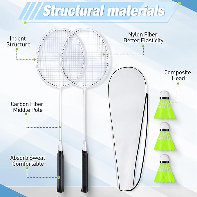 6 Packs Badminton Rackets Set Include 6 Lightweight Rackets 12 Nylon Plastic Shuttlecocks 3 Carrying Bags for Summer Outdoor Backyard Games Sports Beginners Adults