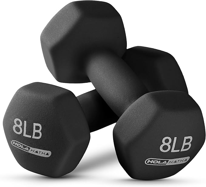 HolaHatha 2, 3, 5, 8, and 10 Pound Neoprene Dumbbell Free Hand Weight Set with Rack, Ideal for Home Exercises to Gain Tone and Definition, Pastel
