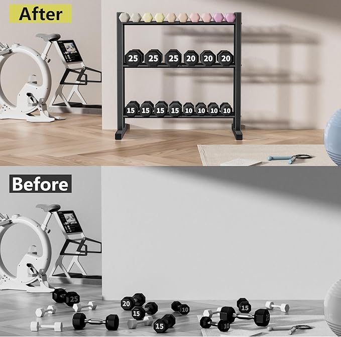 31Inch Dumbbell Rack Only - 450LB Capacity Weight Rack, 3-Tier Heavy Duty Dumbbell Stand Kettlebell Rack For Dumbbells, Kettlebells, Home Gym.