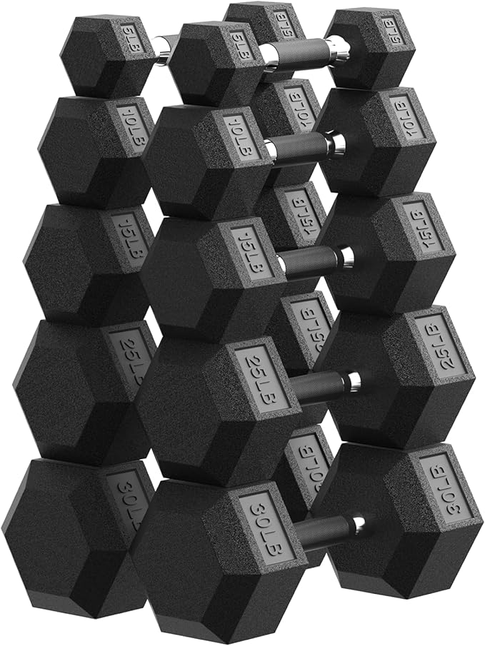PAPABABE Hex Dumbbell Set 45-550 lb, Rubber Encased Home Gym Dumbbells, Weights Dumbbells for Women & Men, Hand Weight for Strength Training