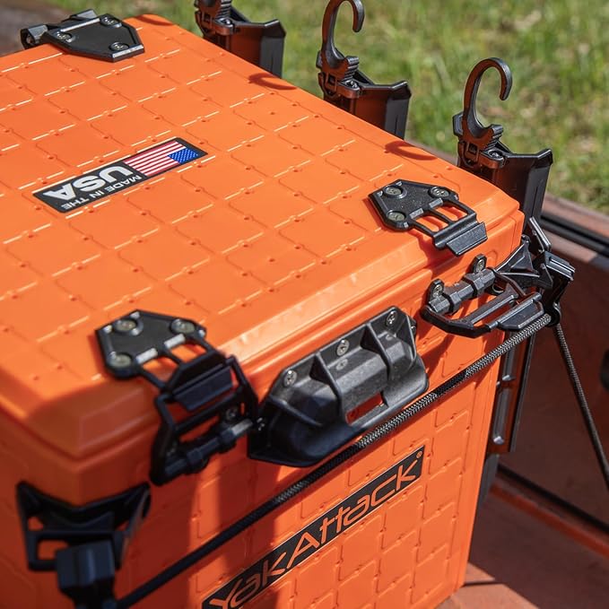 YakAttack BlackPak Pro 13" x 13" Fishing Crate with 3 Rod Holders - Orange | Compact Tackle Storage Box & Gear Organizer for Kayaks | Lightweight, Durable & Customizable Marine Accessory | Made in USA