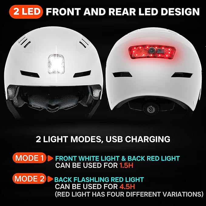 Bike Helmet with LED Lights Bicycle Helmets Commuter Cycling Helmet USB Rechargeable Front & Back LED Light Helmet for Adult Men Women