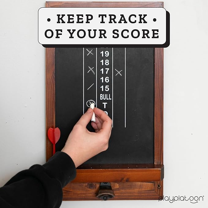 Play Platoon Dart Scoreboard & Darts Holder Wall Mount with Bottle Opener - Wood Score Board, Professional Darts Accessories, Dart Holder
