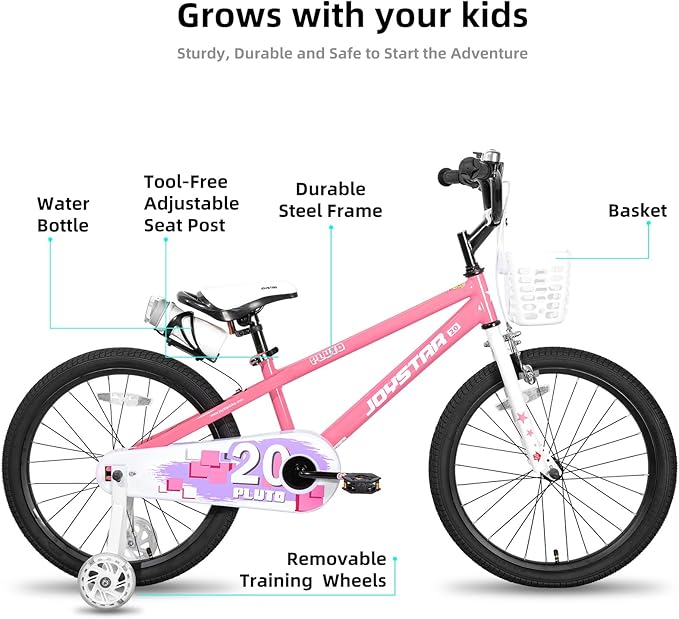 JOYSTAR Pluto 12 14 16 18 20 Inch Kids Bike with Light Up Training Wheels, Kids' Bicycle for Boys Girls Age 3-12 Years, Children Bikes, Multiple Colors