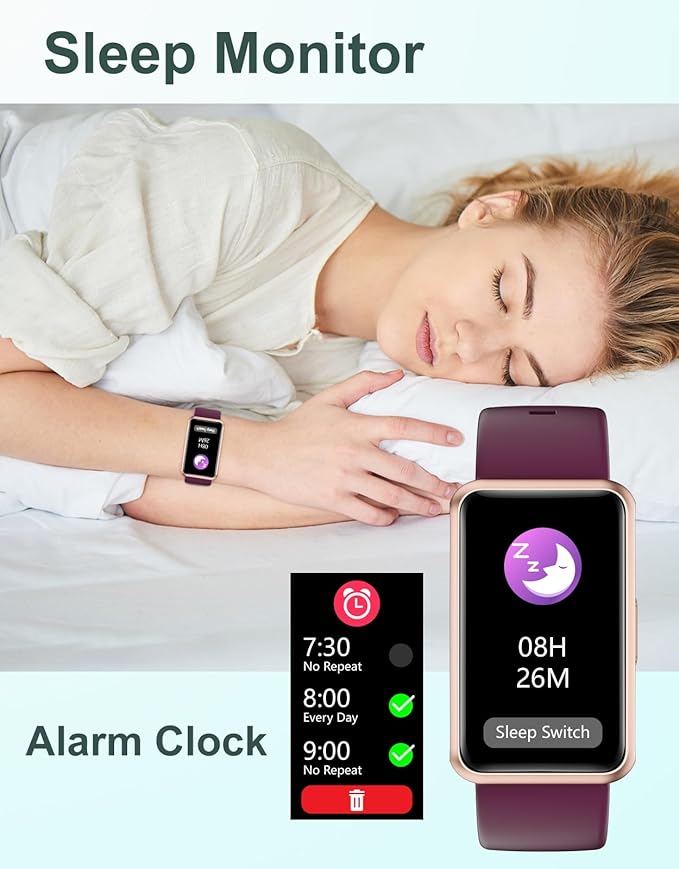 HUAKUA Fitness Tracker No Bluetooth No APP No Phone Needed, Fitness Watch for Men Women Parents IP68 Waterproof with Full Touch Screen Steps Calories Counter Sleep Tracker Alarm Clocks (Purple)
