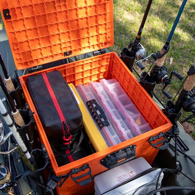 YakAttack BlackPak Pro 16" x 16" Kayak Fishing Crate with 6 Rod Holders - Orange | Tackle Storage Box & Fishing Gear Organizer | Lightweight, Durable & Customizable Kayak Fishing Accessory
