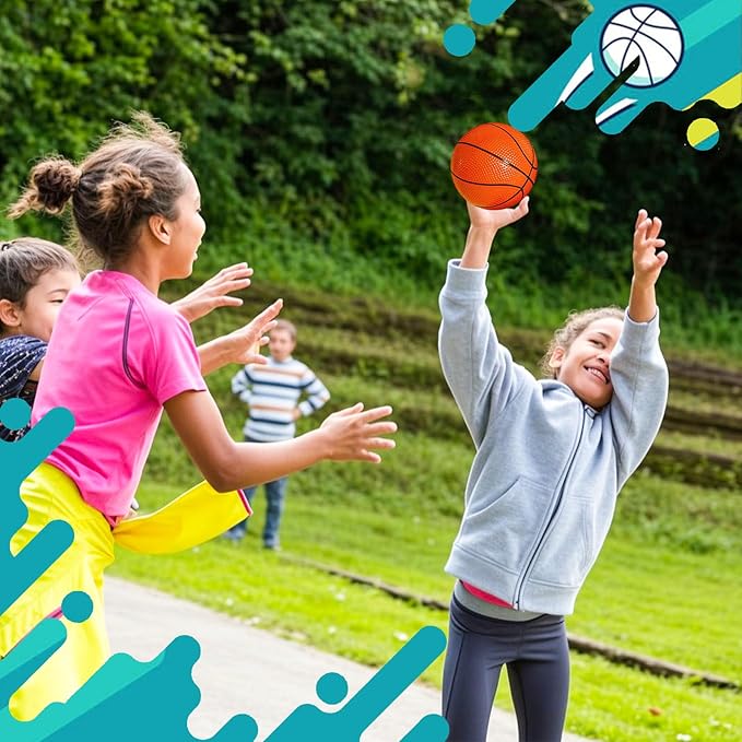 Shindel 6PCS Mini Basketballs, 4.7 inches Inflatable Rubber Basketballs with Pump for Mini Hoop for Kids Indoor Outdoor Play