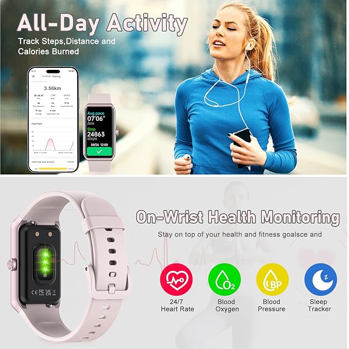 Fitness Tracker with Step Counter/Calories/Stopwatch, Activity Tracker, Health Tracker with Heart Rate Monitor, Sleep Tracker,1.47 Touch Color Screen, Pedometer Watch for Women Men