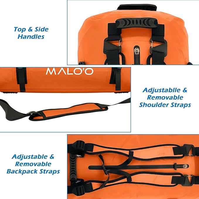 Malo'o Airtight Waterproof Adventure Duffle - Ideal for Kayaking, Camping, Beach, Fishing, Boating, Hiking - Water-Tight Zipper