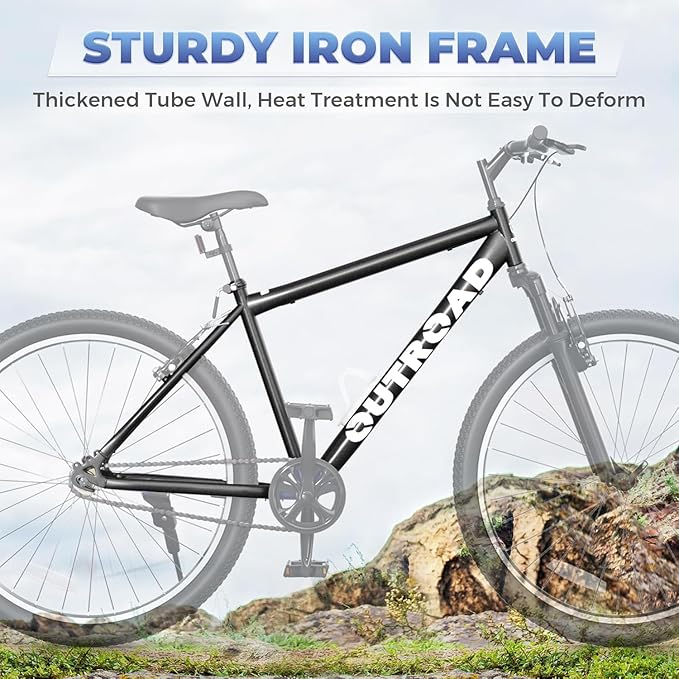 26" Mountain Bike - 1/7-Speed Lightweight High-Carbon Steel Frame, V Brakes & Front Suspension - Adjustable Ergonomic Seat for Men & Women(Quick Assembly, Multiple Colors)