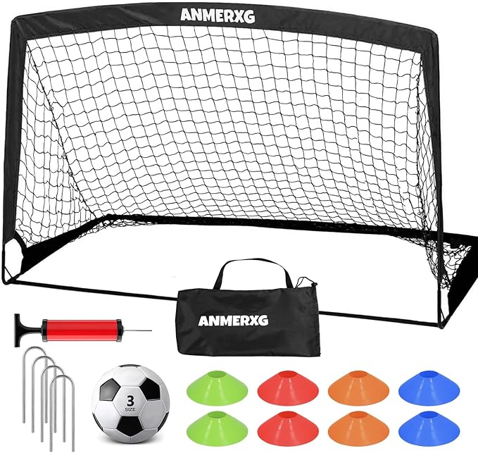 6x4FT Kids Soccer Goal for Backyard Set Portable Soccer Goal with Ball Pump and Cones Soccer Net Set of 2 Training Equipment Outdoor Sports Gift