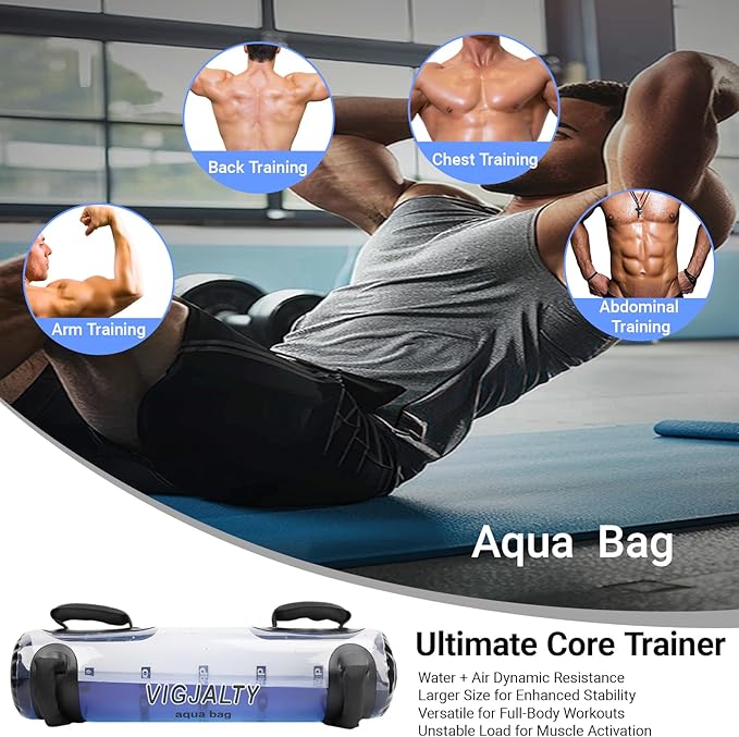 Heavy Duty Adjustable Aqua Bag - Durable Water Filled Training Aqua Bags for Strength Core & Full Body Workouts - Portable Fitness Equipment - Home Gym Outdoor Water Weights Sandbag Alternative