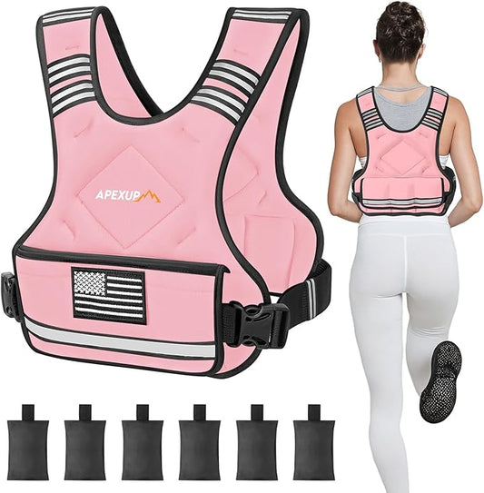 APEXUP Adjustable Weighted Vest, 4-10lb/12-18lb/20-32lb Vest with 6 Ironsand Weights and Large Pocket, Weight Vest for Men Women Strength Training, Running, Walking