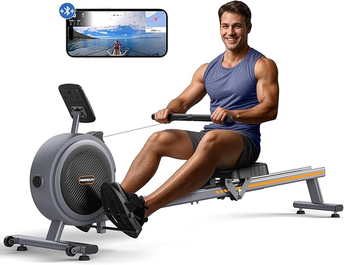 FEIERDUN Rower Machine, Compact Rowing Machines for Home with 350LBS Loading Capacity, Magetic Rower Machine for Home with APP, Row Machine with Dual Slide Rail
