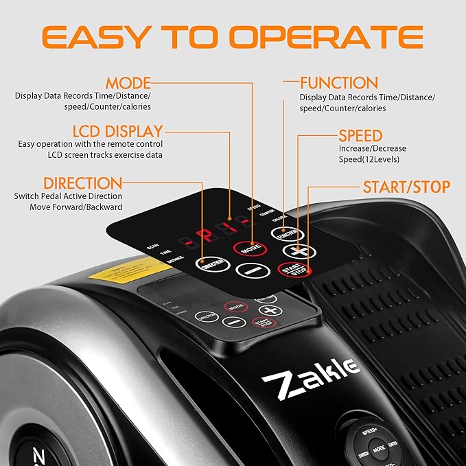 Zakle Under Desk Elliptical Machine, Electric Seated Pedal Exerciser w/Remote Control & 12 Adjustable Speeds, Fully Assembled Elliptical Training Machine for Home Office
