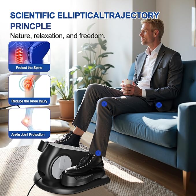 Under Desk Elliptical Machine - Upgraded Model， Ellipse Leg Exerciser for Seniors Fully Assembled, Quiet & Portable，Electric Seated Pedal Exerciser with Remote Control & 12 Adjustable Speeds