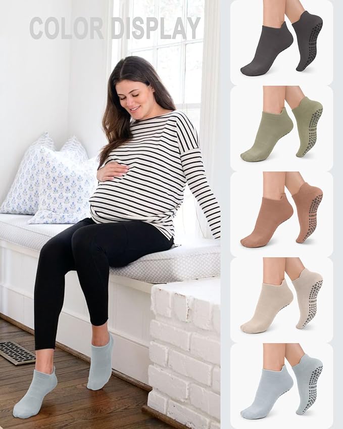5 Pairs Pilates Grip Socks Yoga Socks with Grips for Women, Non-Slip Athletic Socks for Ballet, Dance, Workout, Hospital