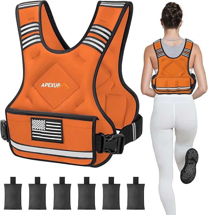 APEXUP Adjustable Weighted Vest, 4-10lb/12-18lb/20-32lb Vest with 6 Ironsand Weights and Large Pocket, Weight Vest for Men Women Strength Training, Running, Walking