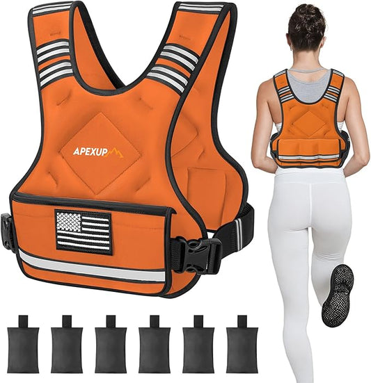 APEXUP Adjustable Weighted Vest, 4-10lb/12-18lb/20-32lb Vest with 6 Ironsand Weights and Large Pocket, Weight Vest for Men Women Strength Training, Running, Walking