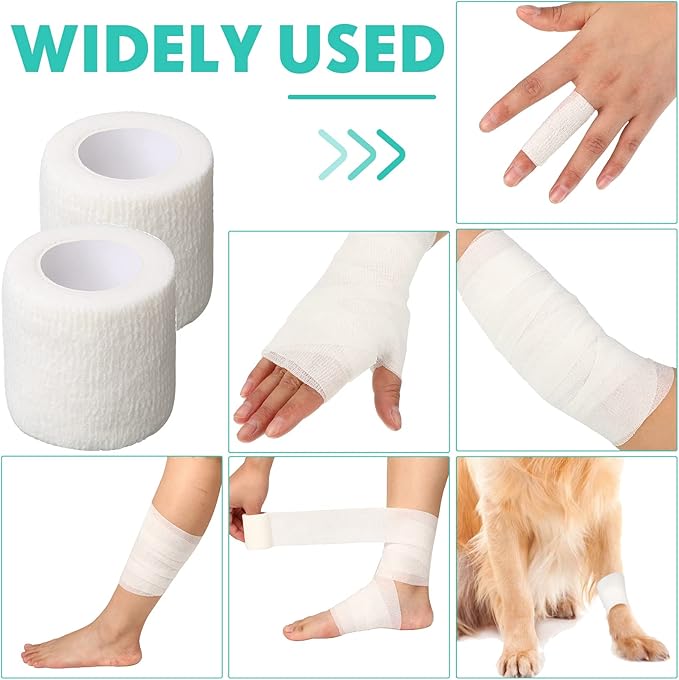Treela 48 Pack Self Adhesive Wrap Bandage Bulk, 2 Inches x 5 Yards Self Adherent Cohesive Bandage Elastic Athletic Tape Breathable Wound Tape for Stretch Athletic Sports Wrist Ankle(White)
