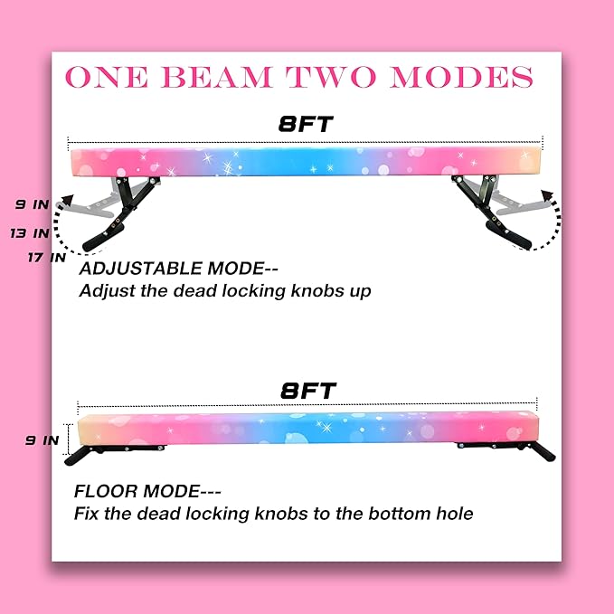 Adjustable Balance Beam Gymnastics Beam 8 FT Adjustable Height Beams for Kids, High and Low Floor Beams,Gymnastics Equipment for Kids Adults Training at Home and Gym Center