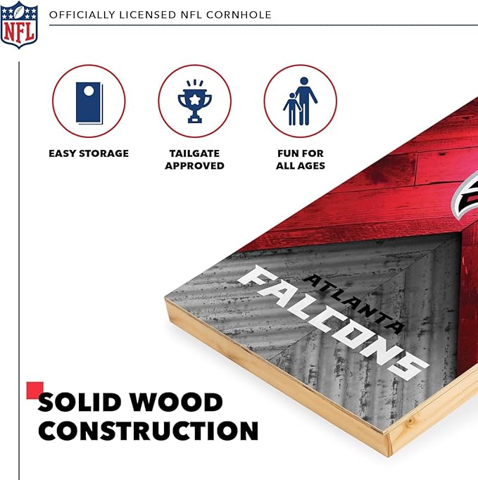 Wild Sports NFL Football 2' x 4' Regulation Size Solid Wood Cornhole Set with Direct Print HD Team Graphics Great Gift for Any Football Fan! Bean Bag Toss Family Outdoor Game