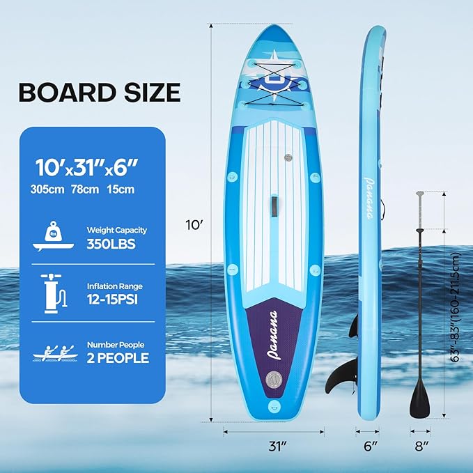 Panana Inflatable Stand Up Paddle Board, 10'x31 x6 SUP with Premium Paddle Board Accessories Kit, Anti-Slip EVA Deck for Adults Youth of All Skill Levels