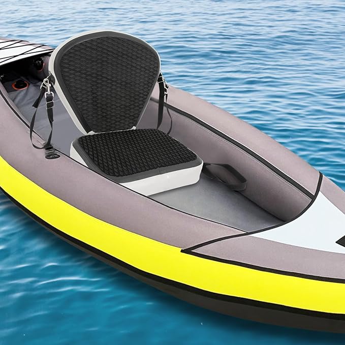 Kayak Seat Inflatable Padded Boating Seat PVC Portable Thicken Seat Cushion w/Back Support Adjustable Strap for Kayaking Canoeing Drifting Rafting Fishing Adolescents and Adults (Black)