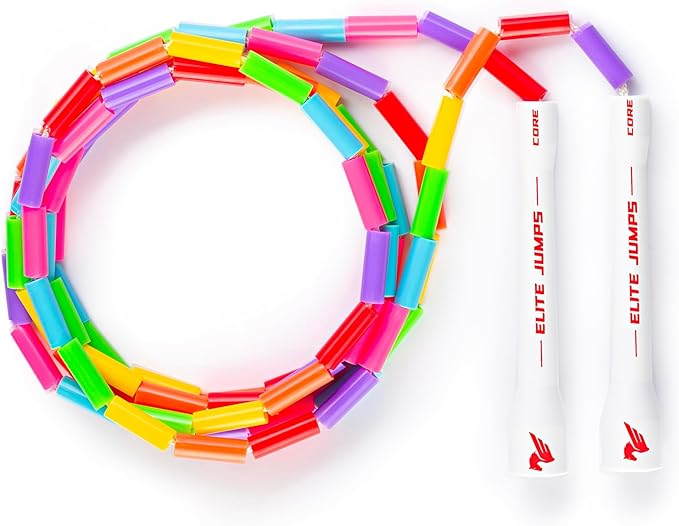 Beaded Kids Exercise Jump Rope - Segmented Skipping Rope for Kids - Durable Shatterproof Outdoor Beads - Light Weight and Tangle Free Exercise Training - Easily Adjustable Kids Jump Rope for Fitness