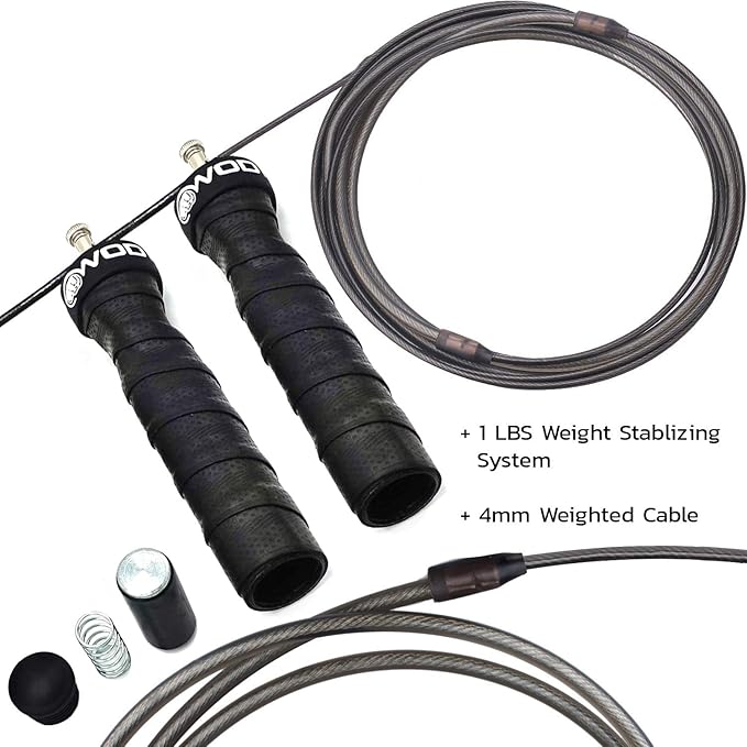 WOD Nation Weighted Jump Rope for Women & Men - 1 Pound (1LB) Adjustable Heavy Speed Jump Rope Handles with Removable Weights 4Crossfit, Cross Training, Boxing.