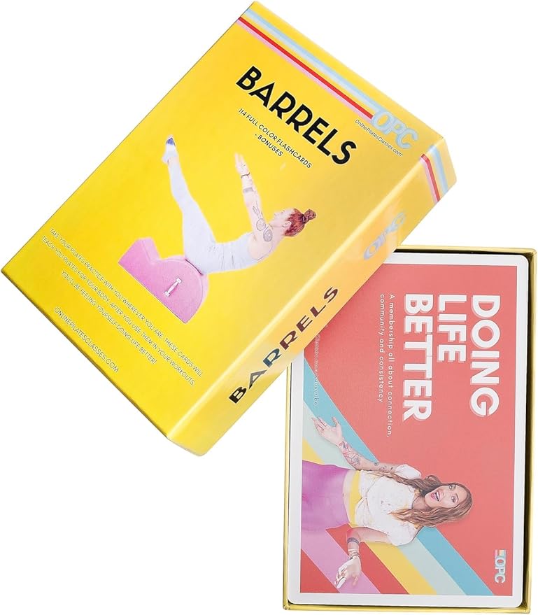 OnlinePilatesClasses Pilates Barrels Flashcards, Deck Cards Set with Video Tutorial for Spine Corrector, Ladder Barrel, Small Barrel & C-Shaper Exercise, Home Gym Workout, Barrel Arc Not Included