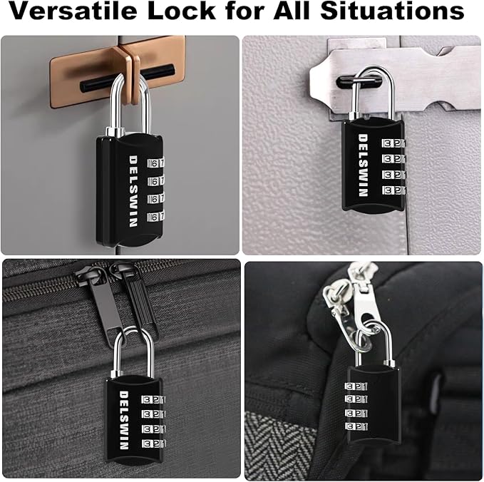 DELSWIN 4-Digit Gym Locker Lock - 8 Resettable Combo Locks for Toolbox, School Locker, Travel Luggage, Backpack, Gate, Shed