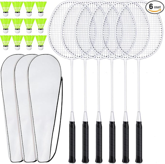 6 Packs Badminton Rackets Set Include 6 Lightweight Rackets 12 Nylon Plastic Shuttlecocks 3 Carrying Bags for Summer Outdoor Backyard Games Sports Beginners Adults