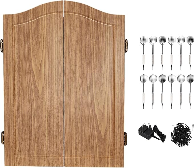 Electronic Dartboard Cabinet Set 4 LED Digital Scoreboards Dart Board with Built-in Cabinet and Dart Storage for 12 Soft Tip Darts Up to 16 Players Over 27 Games with 243 Options for Adults