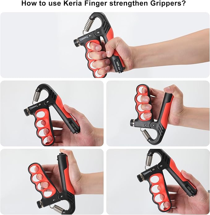Keria Adjustable Hand Grip Strengthener(11-220Lbs), Grip Strength Trainer with Auto-Click Digital Counter, Ergonomic Forearm Trainer for Athletes, Musicians, Physical Therapy