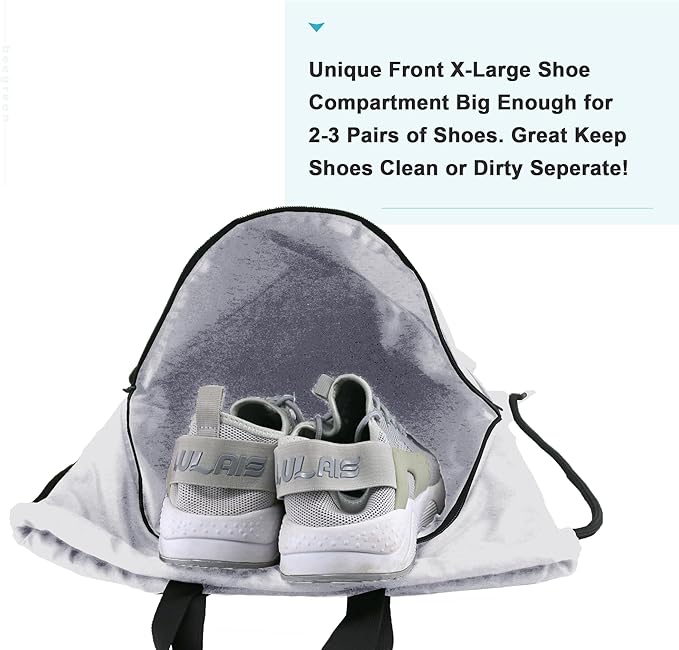 BeeGreen Drawstring Backpack Bag with Shoe Compartment, X-Large Black Gym Sports String Cinch Backpack