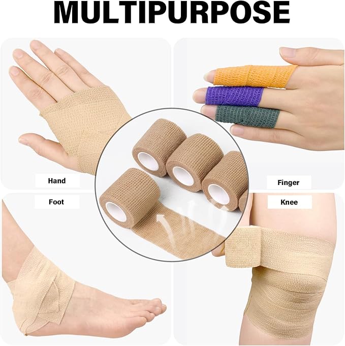 OZER 12 Pack 2 Inch x 5 Yards Self Adhesive Bandage Breathable Cohesive Bandage Wrap Rolls Elastic Self-Adherent Tape for Stretch Athletic, Sports, Wrist, Ankle (Colorful, 2 Inch)