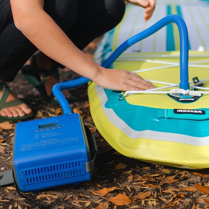 iROCKER 12V Electric SUP Pump with Digital Display – Dual Stage Auto-Off, Inflates Paddle Boards in 12 Mins or Less, Compatible with All iROCKER SUPs, Inflatable Kayaks & iLAND Floats.