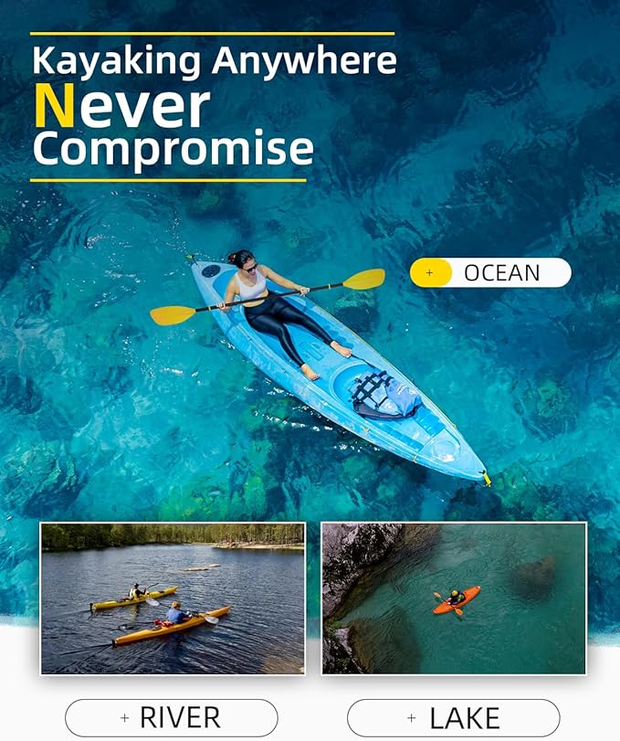 OCEANBROAD Kayak Paddle 86in/218cm, 90.5in/230cm Alloy Shaft 2-Piece Floatable Kayak Oar for Kayaking Canoeing Boating