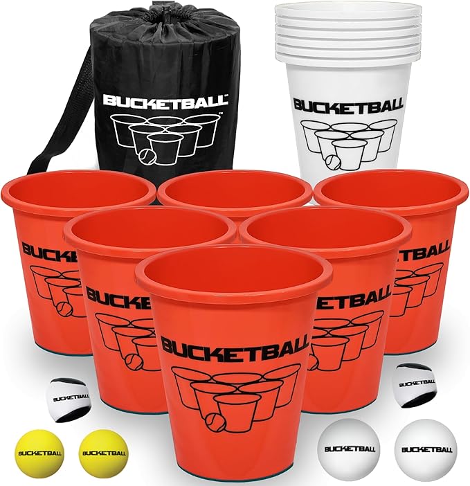 BucketBall | Team Color Edition | Combo Pack (Orange/White): Original Yard Pong Game: Best Camping, Beach, Lawn, Outdoor, Family, Adult, Tailgate, Jumbo, Giant Game